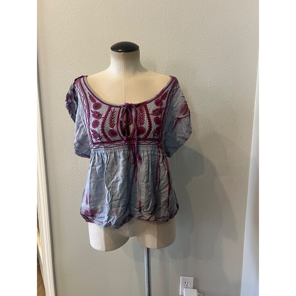 Free People Blouse Twilight Tie Dye Embroidered Bohemian Womens XS